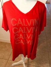 Calvin Klein Jeans Woman's Plus 2X Red Short Sleeve W/Bling T-Shirt New