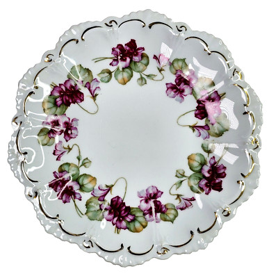 Antique Moritz Zdekaur Austrian Porcelain Plate with Pink Rose Decorations 8.5''
