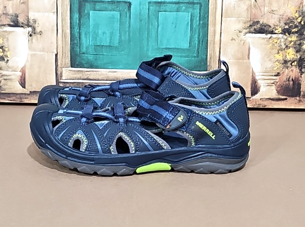 Sandali impermeabili Merrell bambini ragazzi idro escursionisti verde navy pelle tessuto 4M