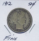 1912 Silver Barber Half Dollar Fine Quality Sku: Bar-50 #62