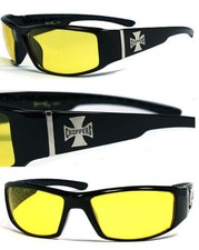 Chopper Biker Herren Sonnenbrille Nachtfahrende Linse Gelb Wrap UV400