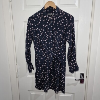 Mint Velvet Shirt UK Blue Navy Pink Blouse Top Star Print Collared Tie  Waist UK