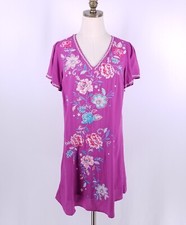 Savanna Jane Short Sleeve Shift Dress Size S Pink Floral Embroidered V-Neck