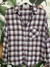 Cloth Stone Anthropologie Top Medium Plaid Metallic Button Front Shirt 