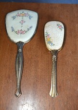 VTG VANITY Dresser Set BRUSH  MIRROR SET Floral  Gold