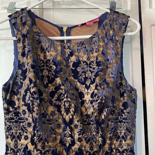 Vintage 1990s Betsey Johnson blue and gold brocade party dress. Size 6 - Picture 2 of 9
