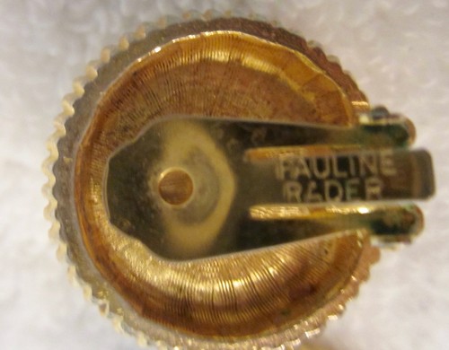 Pauline Rader Gold Weiß Emaille Kuppel Ohrringe Cabochon Clip Signiert Vintage - Bild 6 von 10