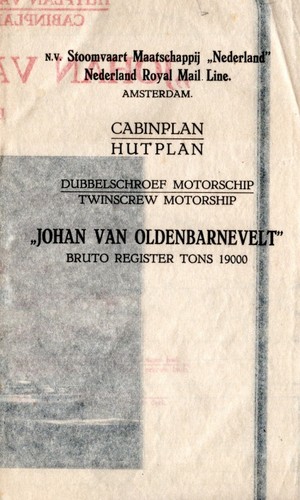 Large 1929 JOHAN VAN OLDENBARNEVELT Color-Coded Deck Plan - Excellent Condition