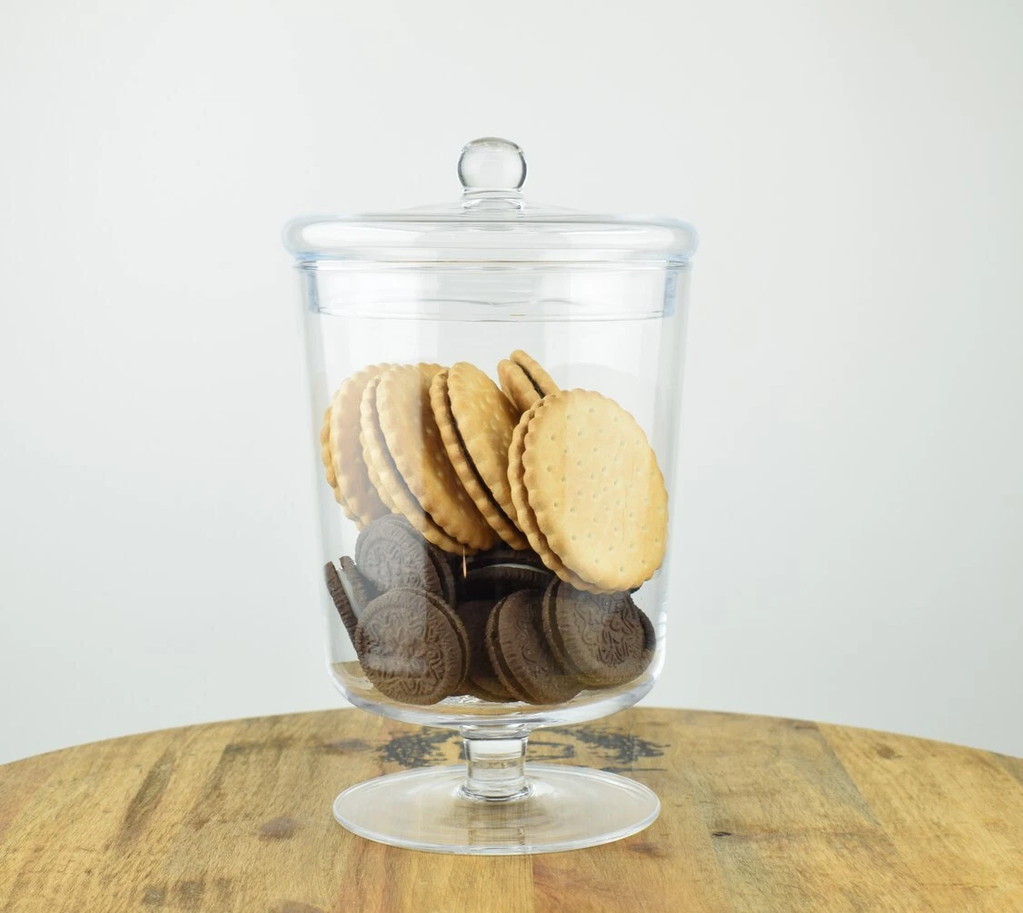 Handmade Footed Glass Jar Cookie Sweet Bonbon With Lid 23.5 cm