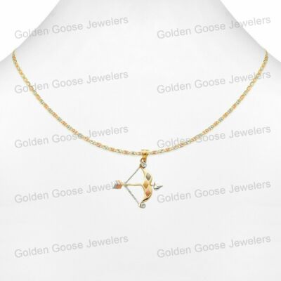 Echt 14KT Tri Color Gold Unisex Pfeil & Bogen Charm Anhänger Valentino Kette