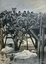 1895 Vintage Magazine Illustration Napoleon Crossing the Beresina