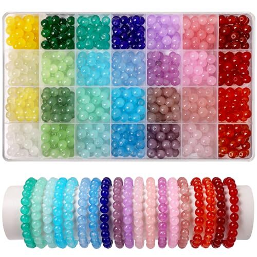 700 Stck. 8 mm Glasperlen zur Schmuckherstellung, 28 Farben Kristallperlen Armband  - Bild 2 von 7