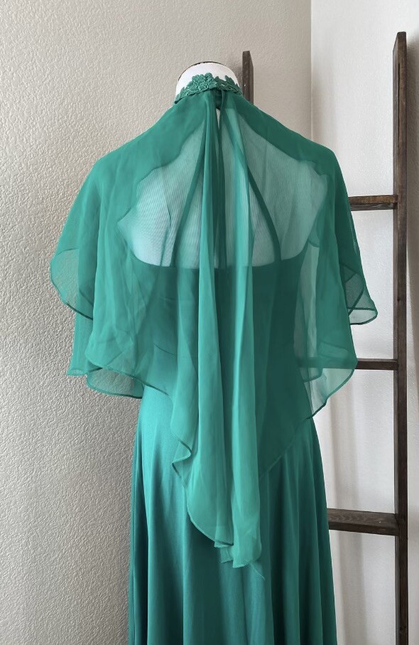 emerald green vintage ladies size M gown with sheer cape | eBay