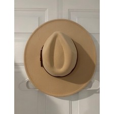 Felt Fedora Hat Wide Brim Tan Brown Band Western Style Trendy