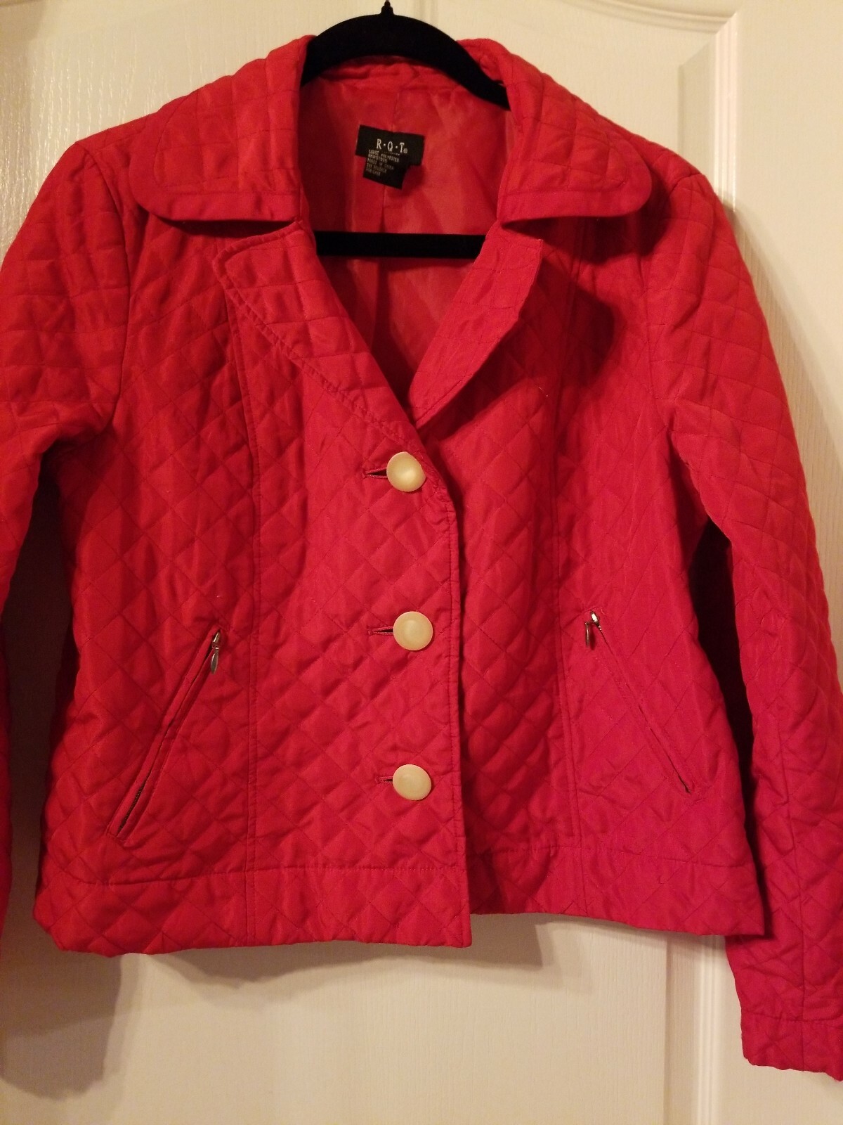 Womens Red RQT Quilted Lightweight Button Down Jacket Medium Zip