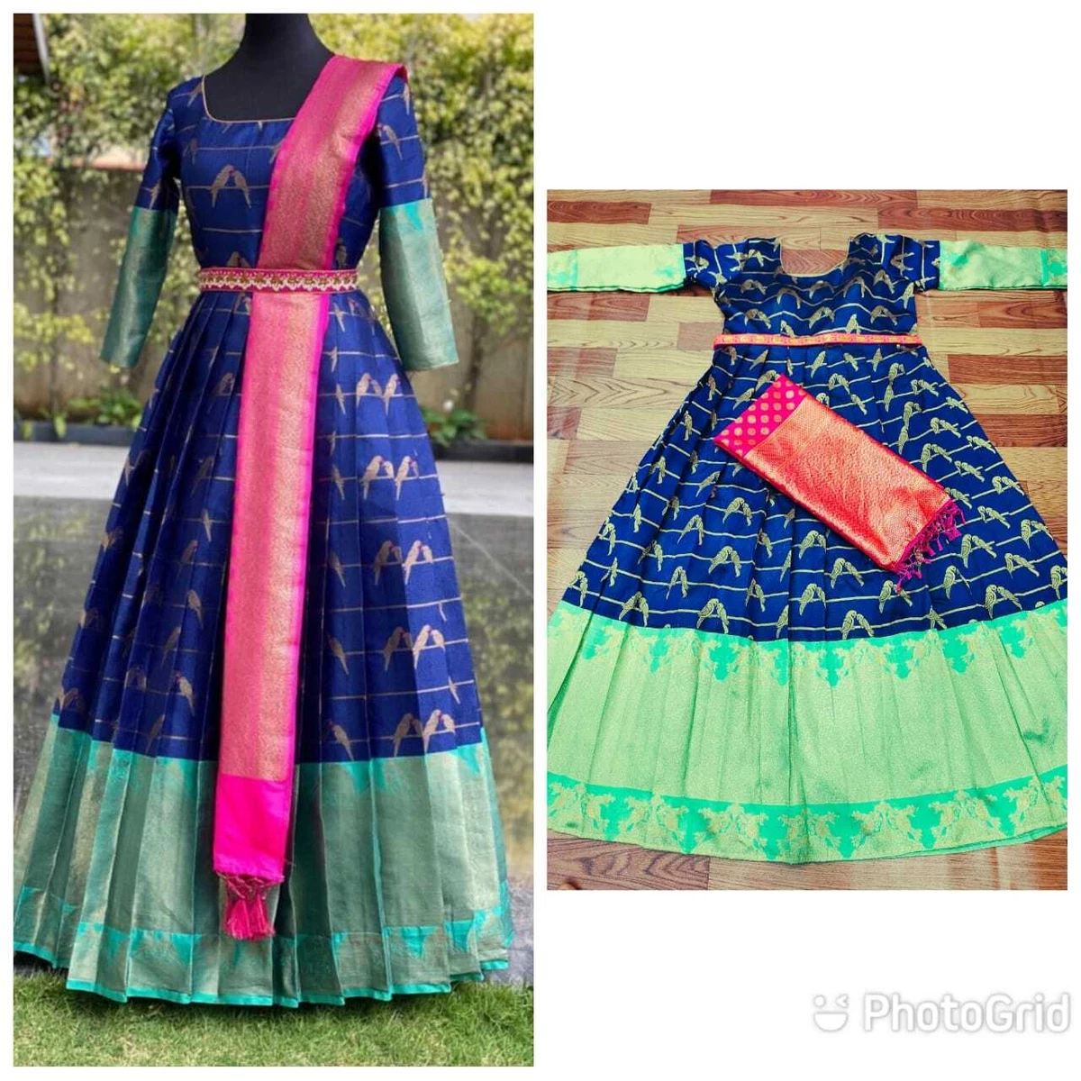 SNEU7508 Silk Anarkali Kurta Gown with Banarasi Dupatta – Chhabra 555