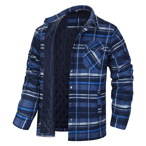Karierter Flanell Mantel Jacke Herren Voll Stepp Hemden Winter Warm 4 Taschen Knopf Top - Bild 12 von 31
