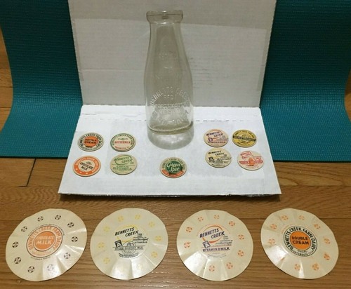 BENNETTS CREEK FARM DAIRY PINT MILK BOTTLE AND CAP COLLECTION ! - PORTSMOUTH, VA