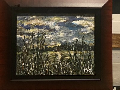  Mystic River View  acrylic painting Landscape on 8x10 canvas