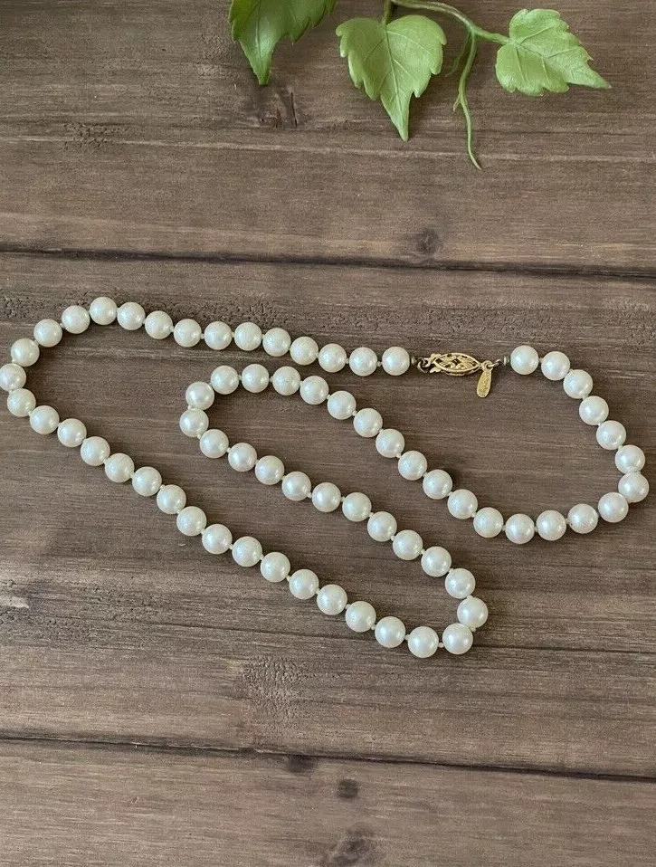 Vintage Napier Faux Pearl Necklace Glass Gold Tone Decorative Clasp 24