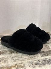 Ugg Plush Black Fuzzy Slide Slippers for Women