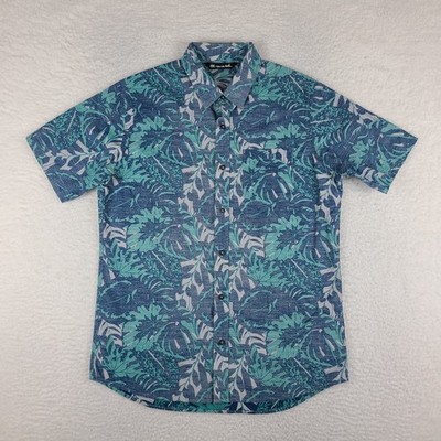 Travis Mathew Shirt Mens Medium Blue Green Floral Casual Hawaiian Button Up