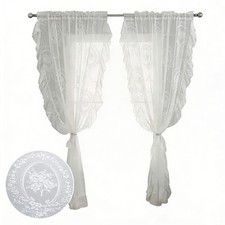 Lace Sheer Curtain 2 Panel Frill Voile Tulle Vintage Floral French Drape Divider