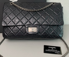 CHANEL 2.55 GM Diamond pattern Chain Shoulder bag Black Silver Women
