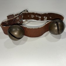 Antique 2 Brass Jingle Sleigh Bells on a Primitive Leather Strap 18  Adjustable
