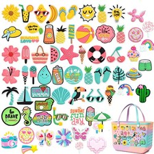 66 Pcs Charms for Bogg Bag Accessories, Cute Pink Yellow Green PVC Rubber Haw...