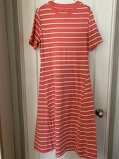 Time & True Women Size L Midi Dress T-Shirt Striped Orange/White            B1-7