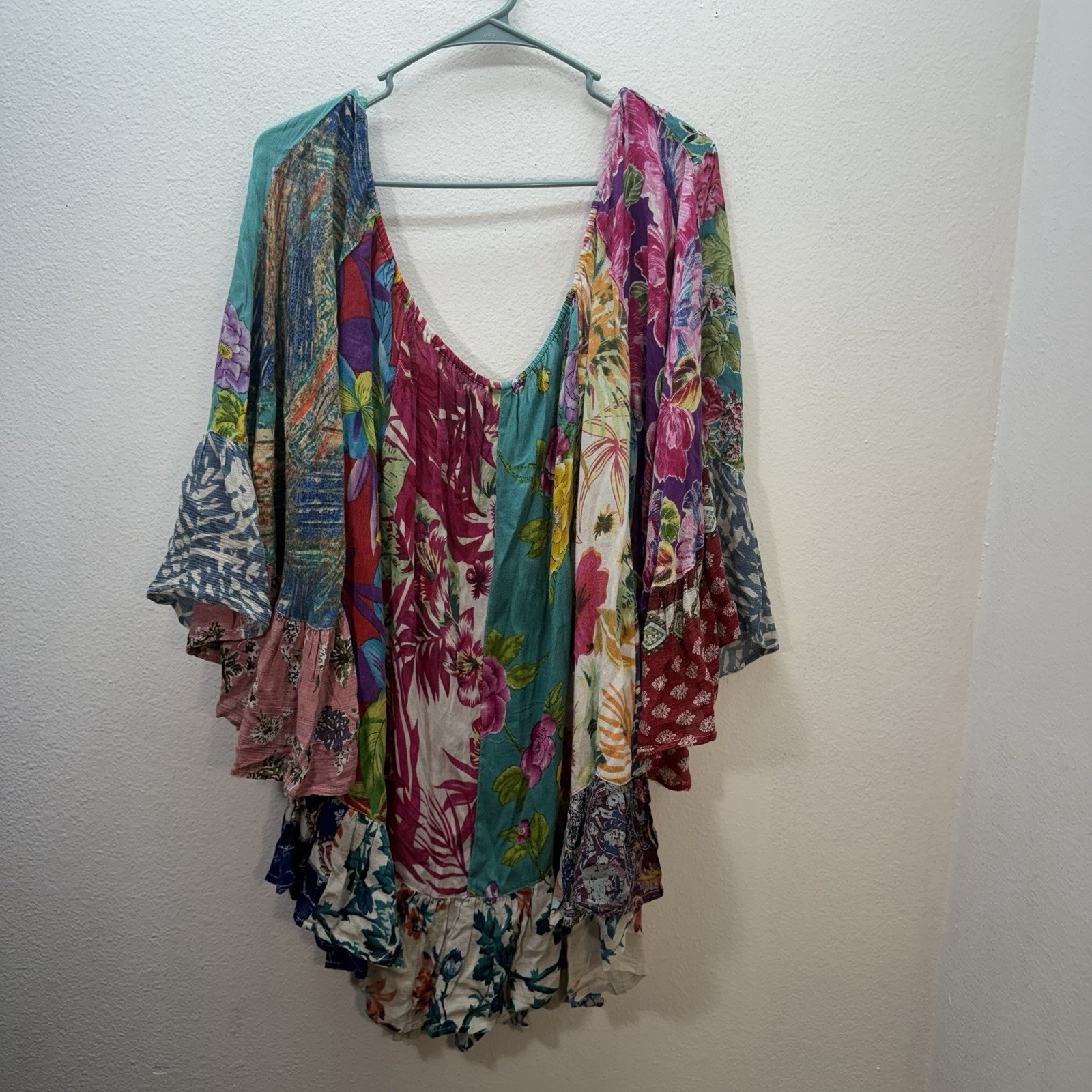 Sacred Threads Patchwork Peasant Top Bell Sleeves… - image 6