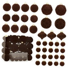 PCS Velvet Christmas Ball Ornaments Set, Flocked Shatterproof Xmas 46 Brown