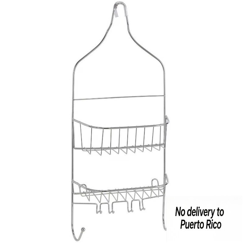 Contoured Head Design Metal Shower Caddy with 2 Shelves, Chrome