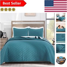 Elegant Reversible Full Queen Quilt Set - Soft Dusty Teal Bedding  Pillow Shams