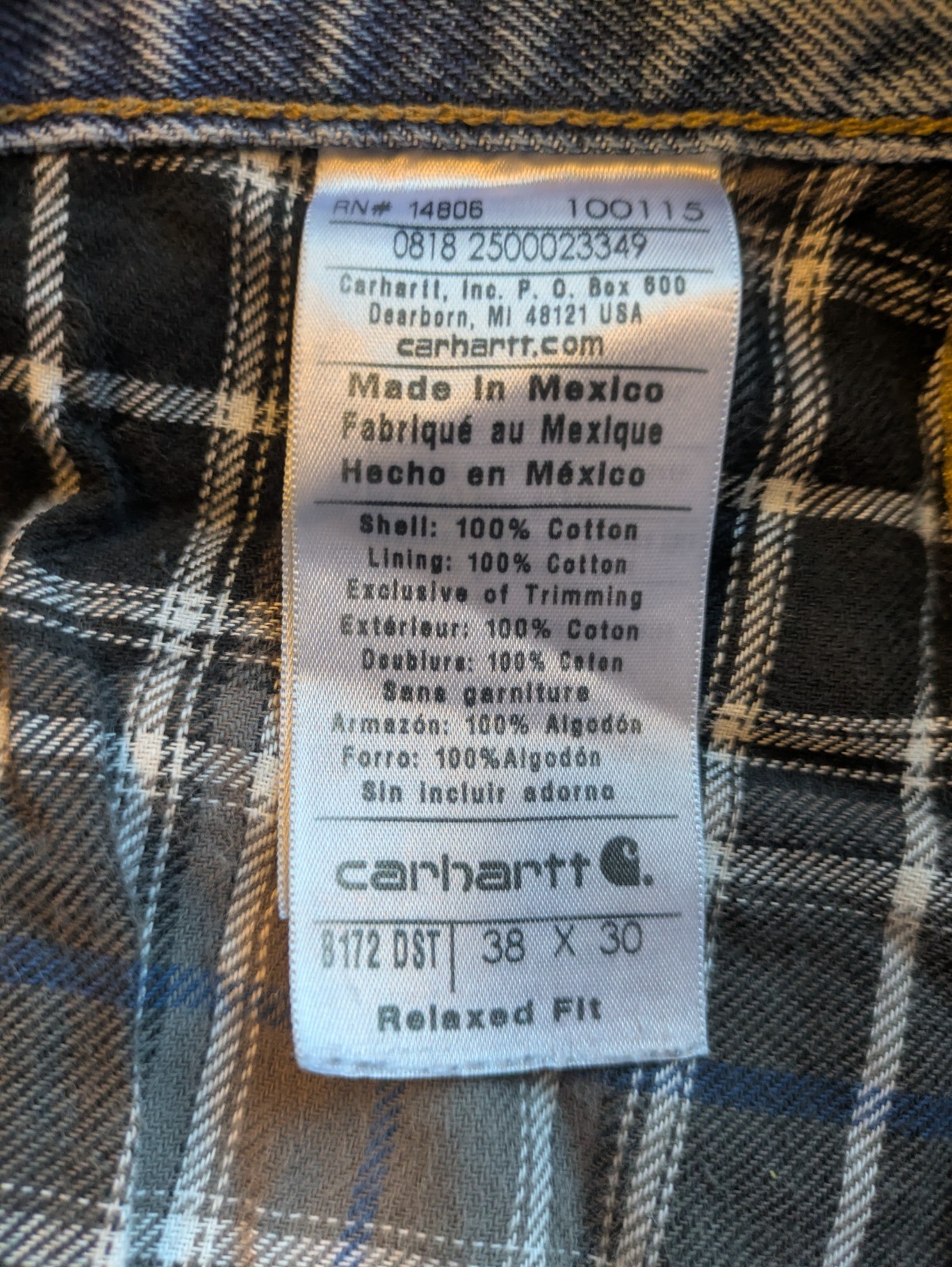 Carhartt Gray Flannel Lined Mens Denim Jeans 38x30 Relaxed Fit Workwear B172 DST