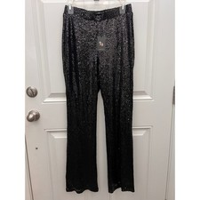 Sincerely Jules Black Sequin Wide Leg Pants High Waist Party Trousers Womens M