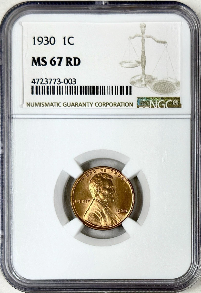MS 67 Graded 1930 Year Lincoln Wheat US Small Cents (1909-1958