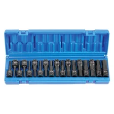 Grey Pneumatic 1/2" Drive SAE/Metric Hex Impact Bit Socket Set 18 Pieces