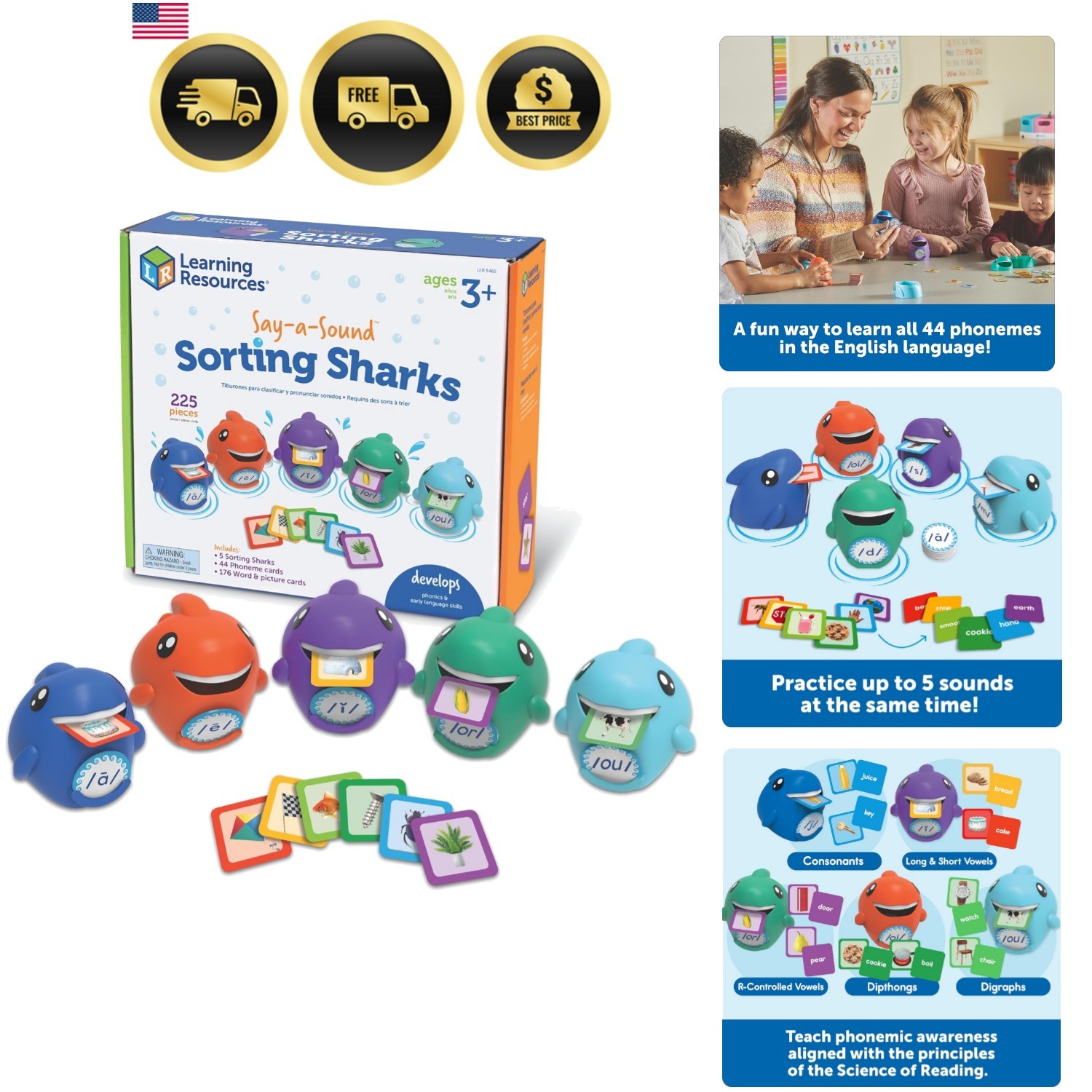 Phonemic Awareness Toys For Kids Sorting Sharks Learning Resources