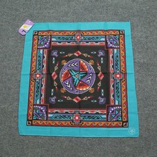 Vintage Wamcraft Bandana Blue Teal Aztec USA Made 90s