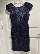 Calvin Klein Navy Blue Sequin Dress Size 8 Low Back