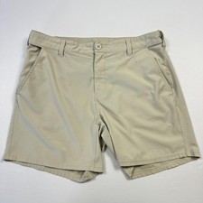 Huk Fishing Shorts Mens Large Beige Performance Stretch Zip Pockets Outdoor