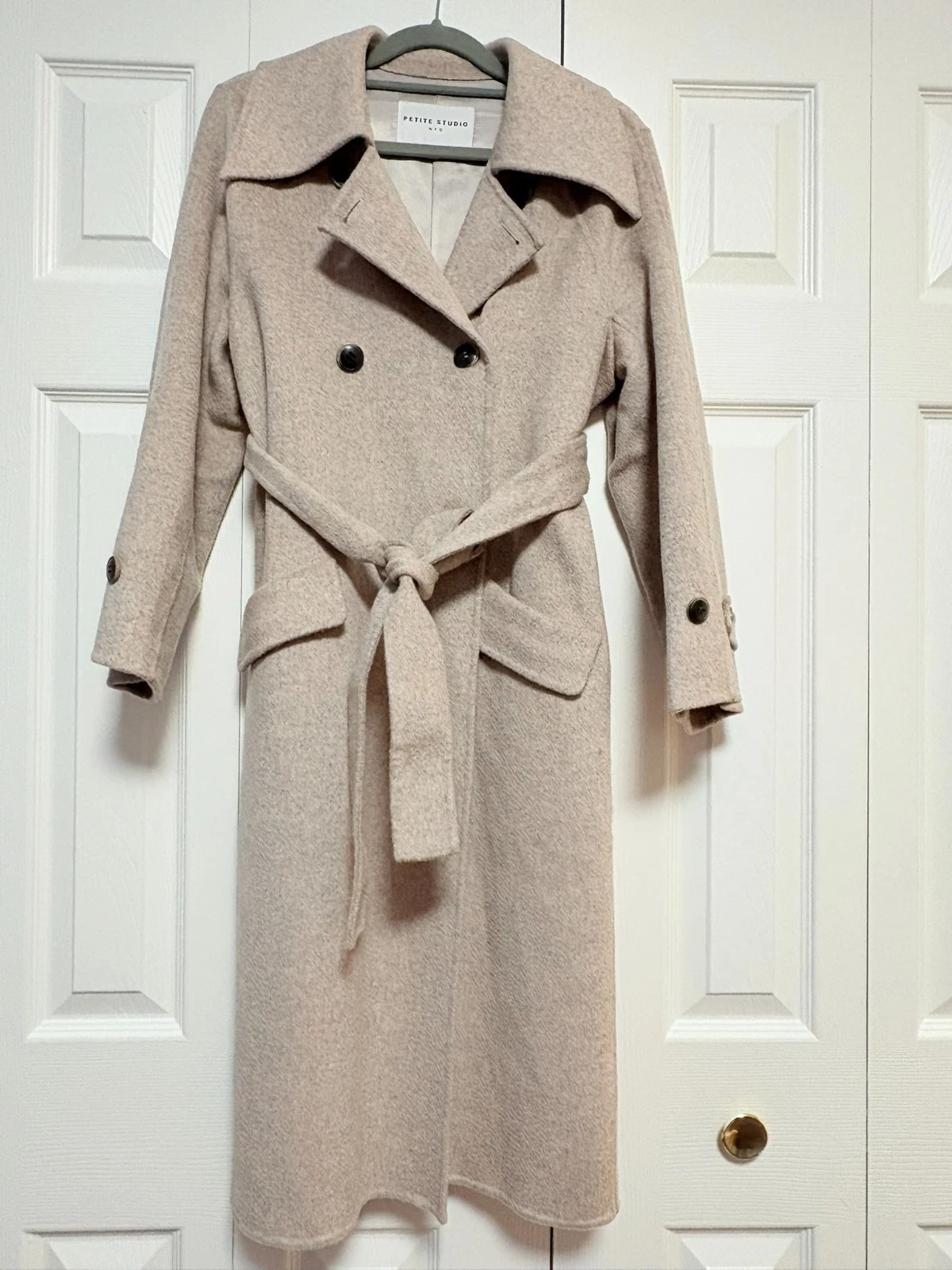 Petite Studio 100% Wool Belted Coat (Beige, Size XS)