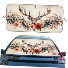 Car Windshield Sunshades Flowers Rustic Floral Farmhouse 59"L x 31.5"W Deer