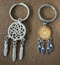 Pair Of Dream Catcher Style With Feathers Hanging Keychains Vintage