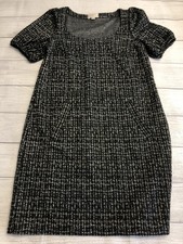 LOFT Outlet Dress Womens Small Black White Short Sleeve Textured Knit Pockets