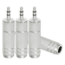 4Pcs TRS 3.5mm Male to 6.35mm Female Stereo Adapter Nickel Plated, Silver