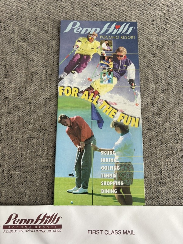 Penn Hills Pocono Resort Analomink PA Brochure,Envelope & Golf Pass