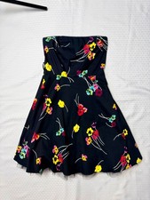 Vintage Forever 21 black party dress colorful flowers and tulle underlay Size M